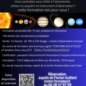 Stage Astronomie Du 30/11/2024 au 5/4/2025